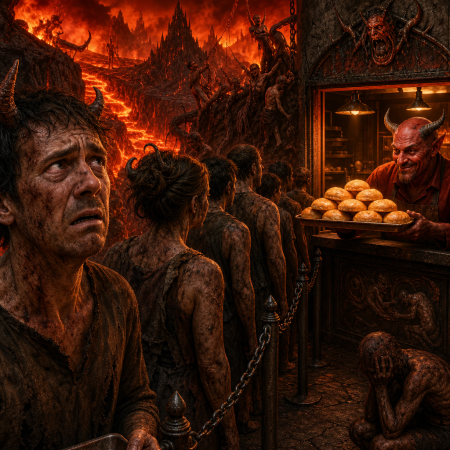 Damned Citizens Discover Redemption May Require Standing In Bun Line