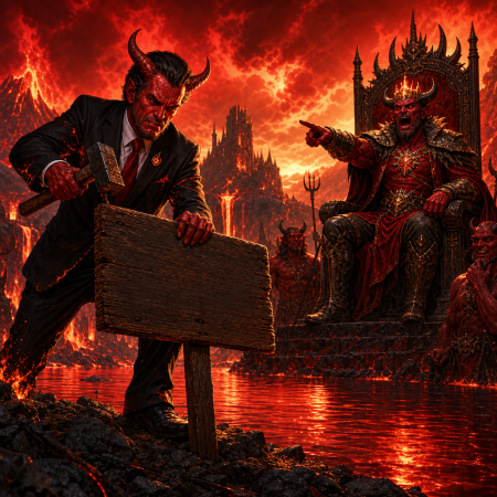 Premier Brimstone Plants “Lake Damnation Forever” Sign After Emperor Scorch Demands It Be Called “Lake Me”