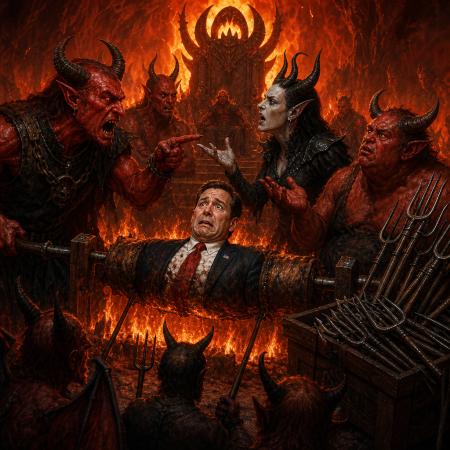Senate Hopeful Roasted As Infernal Alliance Bickers Over Who Pays For The Pitchforks