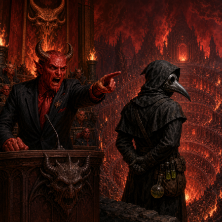 Senator Brimstone Threatens Contempt Vote After Plague Doctor Takes Fifth Circle